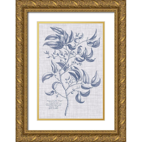 Navy And Linen Botanical III Gold Ornate Wood Framed Art Print with Double Matting by Vision Studio