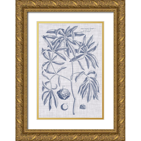 Navy And Linen Botanical V Gold Ornate Wood Framed Art Print with Double Matting by Vision Studio