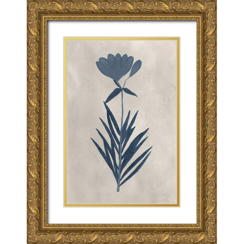 Navy Pressed Flowers I Gold Ornate Wood Framed Art Print with Double Matting by Vision Studio