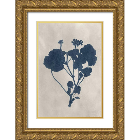 Navy Pressed Flowers II Gold Ornate Wood Framed Art Print with Double Matting by Vision Studio