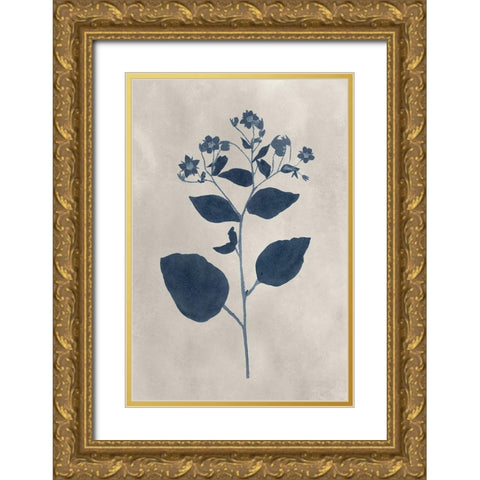 Navy Pressed Flowers III Gold Ornate Wood Framed Art Print with Double Matting by Vision Studio