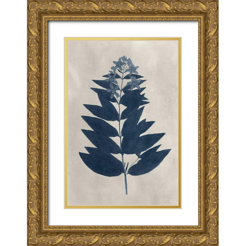 Navy Pressed Flowers IV Gold Ornate Wood Framed Art Print with Double Matting by Vision Studio