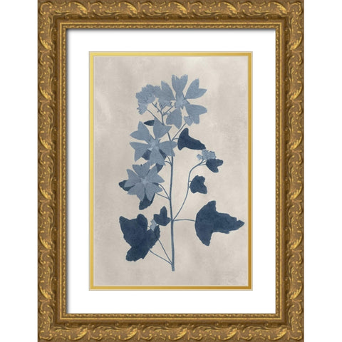 Navy Pressed Flowers VII Gold Ornate Wood Framed Art Print with Double Matting by Vision Studio