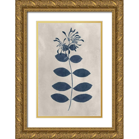 Navy Pressed Flowers IX Gold Ornate Wood Framed Art Print with Double Matting by Vision Studio