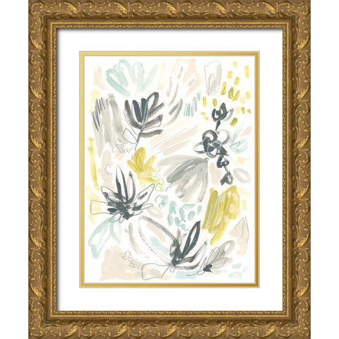 Brush Bloom Jumble I Gold Ornate Wood Framed Art Print with Double Matting by Vess, June Erica