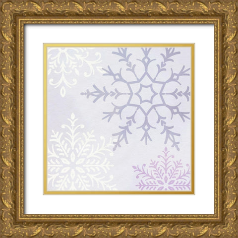 Pastel Snowflakes IV Gold Ornate Wood Framed Art Print with Double Matting by Barnes, Victoria