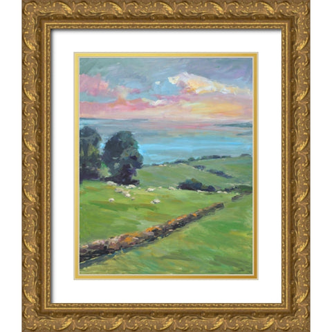 Fields of Green Gold Ornate Wood Framed Art Print with Double Matting by Stevens, Allayn