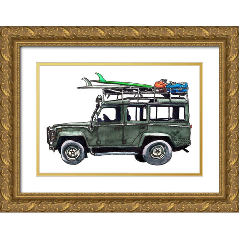 Surf Jeep Gold Ornate Wood Framed Art Print with Double Matting by McCreery, Paul