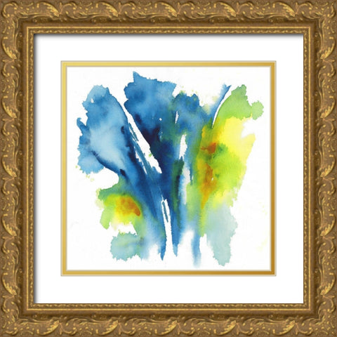 Neon Floral Blue Gold Ornate Wood Framed Art Print with Double Matting by Combs, Joyce