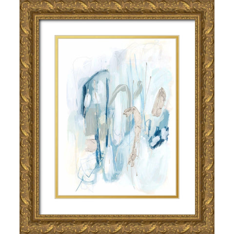 Blue Scribe I Gold Ornate Wood Framed Art Print with Double Matting by Vess, June Erica