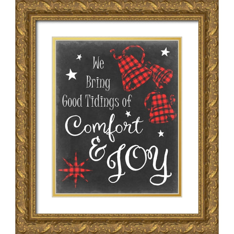 Comfort and Joy in Red Gold Ornate Wood Framed Art Print with Double Matting by Chandler, Sharon
