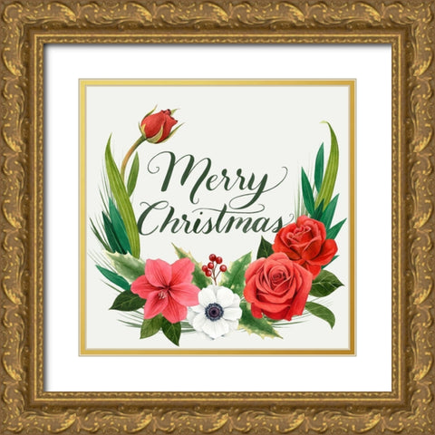 Christmas Flora Wreath I Gold Ornate Wood Framed Art Print with Double Matting by Popp, Grace