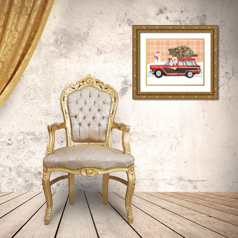 Santa on Wheels I Gold Ornate Wood Framed Art Print with Double Matting by Warren, Annie