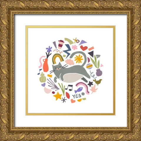 Cool Cats III Gold Ornate Wood Framed Art Print with Double Matting by Vess, June Erica