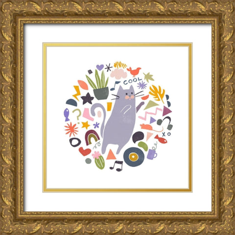 Cool Cats IV Gold Ornate Wood Framed Art Print with Double Matting by Vess, June Erica