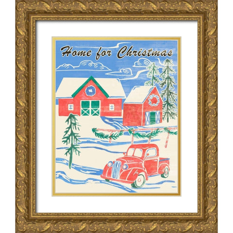 Home for Christmas I Gold Ornate Wood Framed Art Print with Double Matting by Wang, Melissa