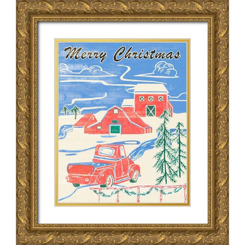 Home for Christmas IV Gold Ornate Wood Framed Art Print with Double Matting by Wang, Melissa