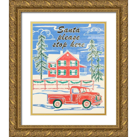 Home for Christmas V Gold Ornate Wood Framed Art Print with Double Matting by Wang, Melissa