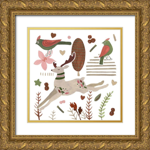 Reindeer Wishes I Gold Ornate Wood Framed Art Print with Double Matting by Wang, Melissa