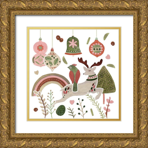 Reindeer Wishes II Gold Ornate Wood Framed Art Print with Double Matting by Wang, Melissa