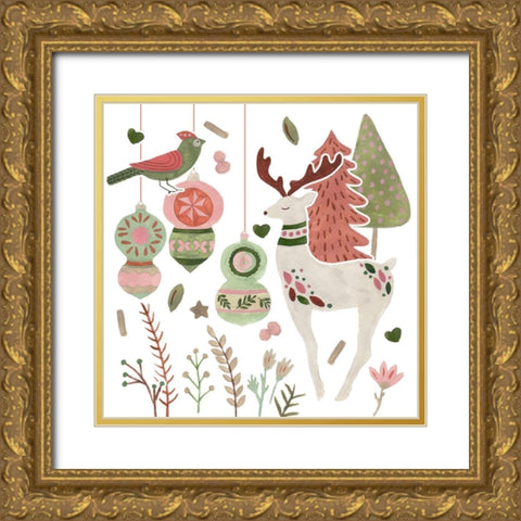Reindeer Wishes III Gold Ornate Wood Framed Art Print with Double Matting by Wang, Melissa