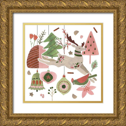 Reindeer Wishes IV Gold Ornate Wood Framed Art Print with Double Matting by Wang, Melissa