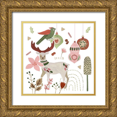 Reindeer Wishes V Gold Ornate Wood Framed Art Print with Double Matting by Wang, Melissa