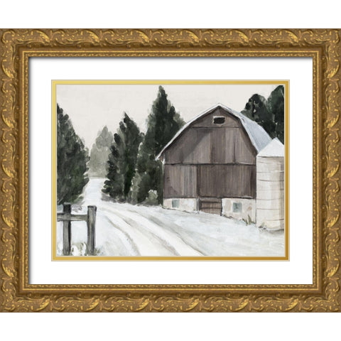 Winter Barn II Gold Ornate Wood Framed Art Print with Double Matting by Warren, Annie