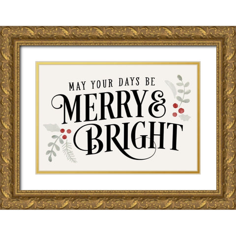 Merry Sentiment II Gold Ornate Wood Framed Art Print with Double Matting by Barnes, Victoria