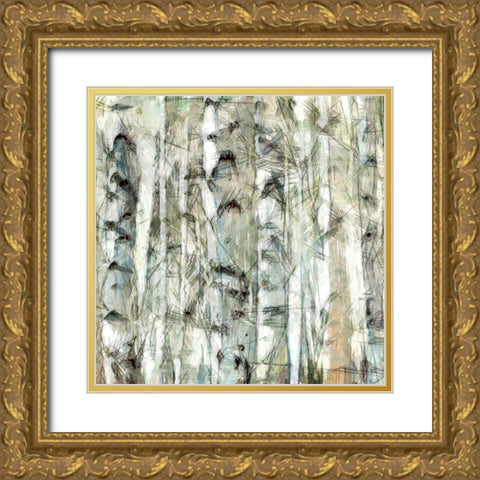 Birch Bunch III Gold Ornate Wood Framed Art Print with Double Matting by Saunders, Alonzo