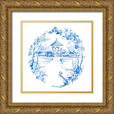 Blue Garden Impressions I Gold Ornate Wood Framed Art Print with Double Matting by Unknown