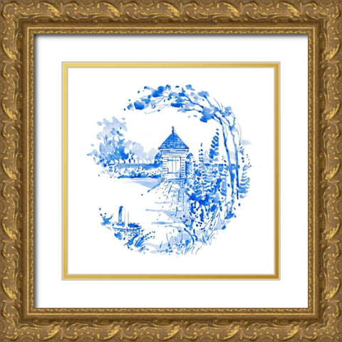 Blue Garden Impressions II Gold Ornate Wood Framed Art Print with Double Matting by Unknown