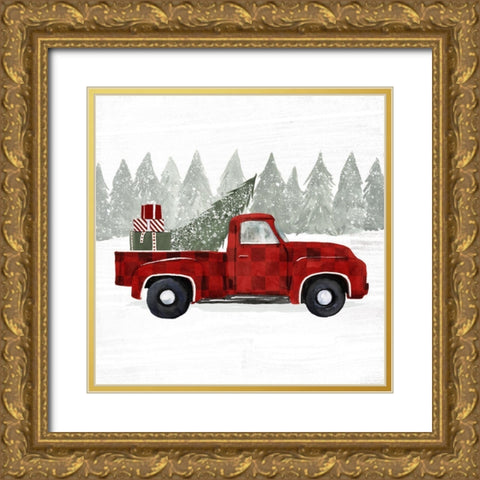 Yuletide Camper III Gold Ornate Wood Framed Art Print with Double Matting by Barnes, Victoria