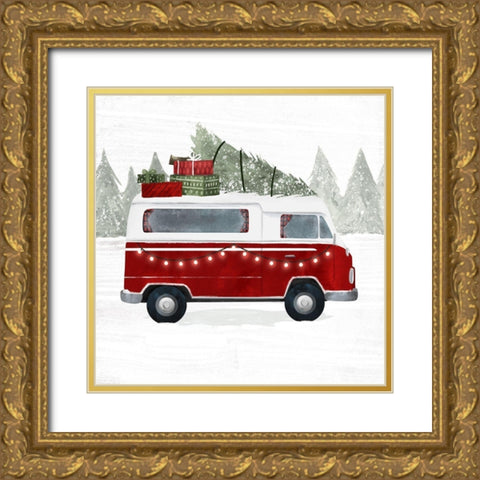 Yuletide Camper IV Gold Ornate Wood Framed Art Print with Double Matting by Barnes, Victoria