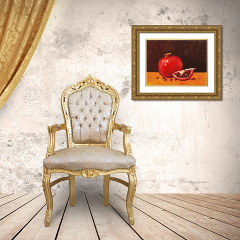 Pomegranate Still Life I Gold Ornate Wood Framed Art Print with Double Matting by OToole, Tim