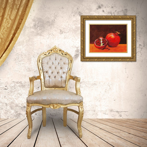 Pomegranate Still Life II Gold Ornate Wood Framed Art Print with Double Matting by OToole, Tim