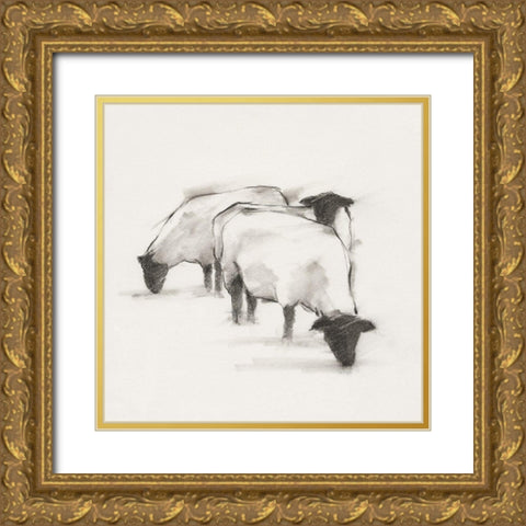 Folksie sheep II Gold Ornate Wood Framed Art Print with Double Matting by Harper, Ethan