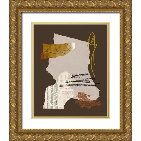 Paper Collage II Gold Ornate Wood Framed Art Print with Double Matting by Wang, Melissa