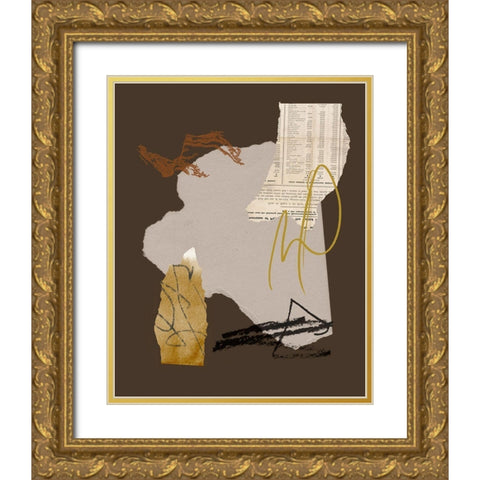 Paper Collage III Gold Ornate Wood Framed Art Print with Double Matting by Wang, Melissa