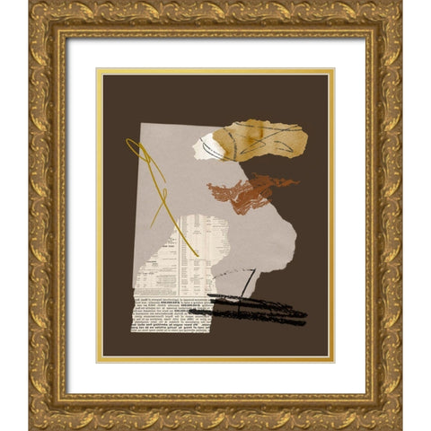 Paper Collage IV Gold Ornate Wood Framed Art Print with Double Matting by Wang, Melissa