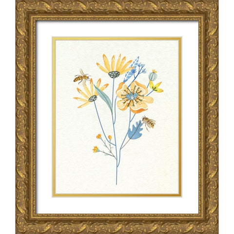 Honey Bees I Gold Ornate Wood Framed Art Print with Double Matting by Wang, Melissa