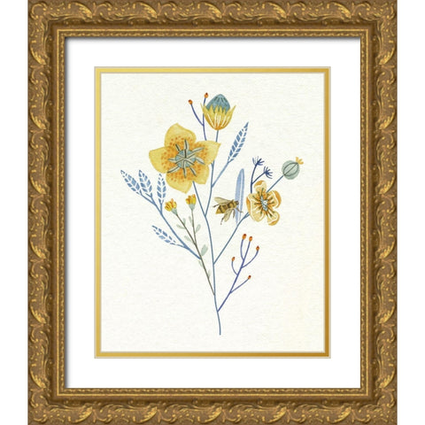 Honey Bees III Gold Ornate Wood Framed Art Print with Double Matting by Wang, Melissa