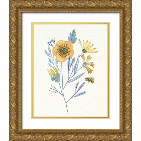 Honey Bees IV Gold Ornate Wood Framed Art Print with Double Matting by Wang, Melissa