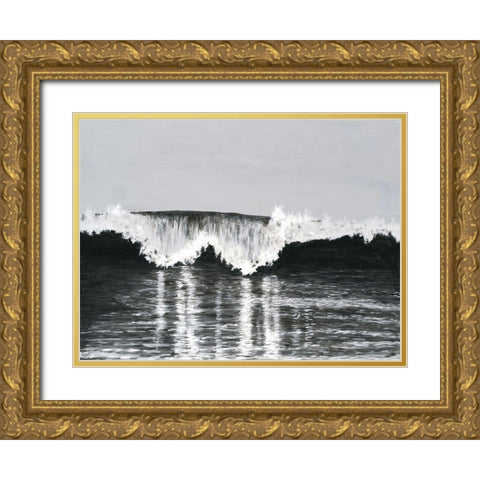 Black And White Waves II Gold Ornate Wood Framed Art Print with Double Matting by Willett, Michael