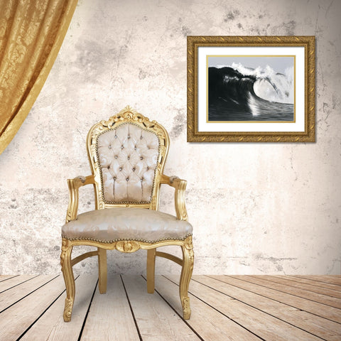 Black And White Waves III Gold Ornate Wood Framed Art Print with Double Matting by Willett, Michael