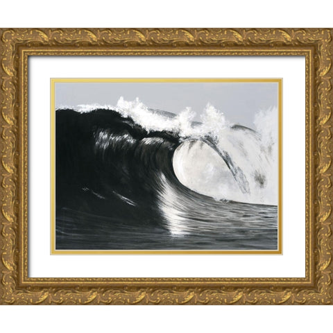 Black And White Waves III Gold Ornate Wood Framed Art Print with Double Matting by Willett, Michael