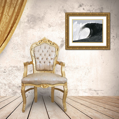 Black And White Waves IV Gold Ornate Wood Framed Art Print with Double Matting by Willett, Michael