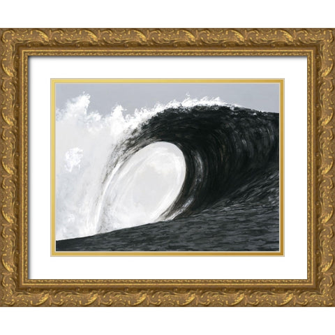 Black And White Waves IV Gold Ornate Wood Framed Art Print with Double Matting by Willett, Michael