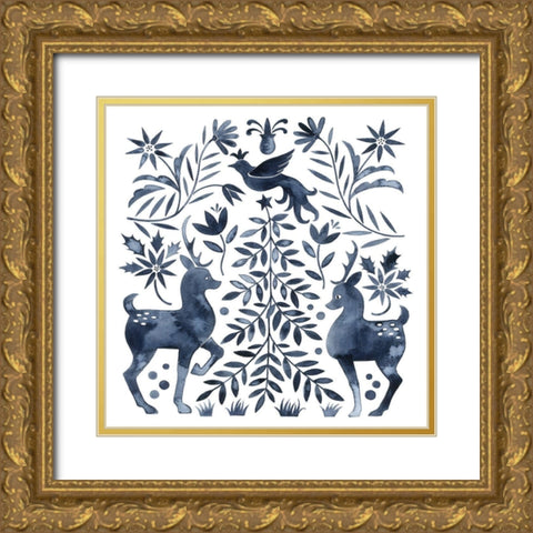 Otomi Inspired Christmas IV Gold Ornate Wood Framed Art Print with Double Matting by Popp, Grace