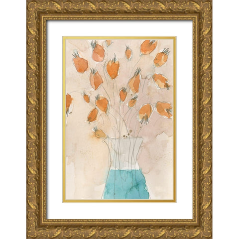 Poppy Vase II Gold Ornate Wood Framed Art Print with Double Matting by Dixon, Samuel